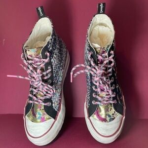 Womens Desigual Hi-Top Platform Sneakers - Funky design - multicolored - size 9